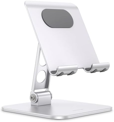 Premium OMOTON Adjustable Tablet Stand – Heavy-Duty Portable Holder for i Pad Pro/Air/Mini & Surface Pro (4.7″ to 15.6″) – Ergonomic, Sturdy Design for Enhanced Viewing Comfort and Travel Convenience