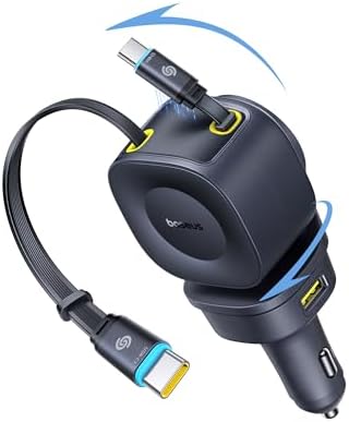 Baseus 163 W Retractable Car Charger – Ultimate Fast Charging Solution with Dual USB-C Cables for i Phone 16/15/14 Pro Max & Samsung Galaxy S25 Ultra – Compact Design, Enhanced Speed & Universal Compatibility for All Devices