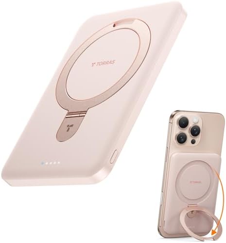 TORRAS Magnetic 10000 m Ah Portable Power Bank – Ultra-Slim Wireless Charger for i Phone with Fast Charging & Integrated O-Stand, Compatible with Mag Safe, 16 Pro Max, Pro, 15, 14, 13, 12 – Essential Travel Companion for Effortless Connectivity