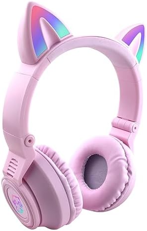 Charming Cat Ear Kids Bluetooth Headphones – Stylish Wireless On-Ear Design with Volume Limiter & LED Lights for Safe Listening – Compatible with Amazon Fire Tablets, Laptops, and More (Vibrant Pink) – Ideal for Toddlers and Young Music Lovers!