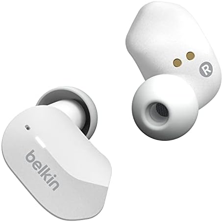 Belkin Sound Form True Wireless Earbuds – Premium Bluetooth 5.0 Headphones with Touch Controls & IPX5 Water Resistance for i Phone 14 & Galaxy S23 – Effortless Hands-Free Calling & Compact Charging Case – Stylish White Design for Active Lifestyles