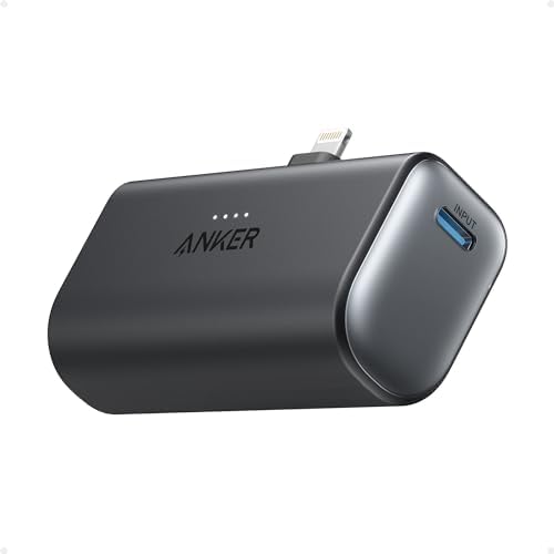ANKER Nano Power Bank 5,000 m Ah with Built-in Lightning Connector – MFi Certified Portable Charger for Fast Charging i Phone 14/13/12 Series, Compact & Travel-Friendly Power Solution in Purple – Effortless, Tangle-Free Charging Anywhere