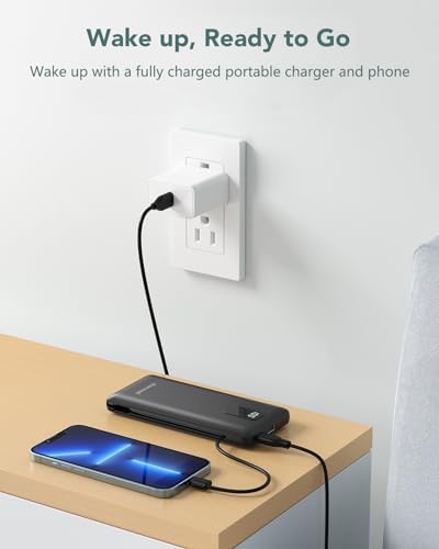 Ultimate Charmast 10,000 m Ah Portable Power Bank with Integrated Cables & Wall Plug – Fast Charging Essential for i Phone 16/15/14/13, Samsung, i Pad, and More – Unmatched Convenience for Travelers and On-the-Go Professionals