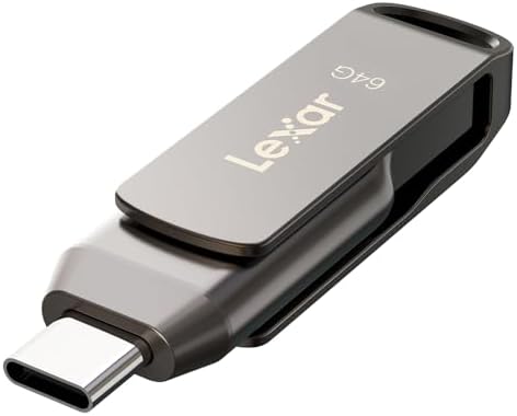 Lexar 256 GB Dual Drive D400 – High-Speed USB 3.2 Type-C & Type-A Flash Drive for Seamless Photo Backup and Storage Expansion, Perfect for i Phone 15 Users, Swivel Design with Durable Metal Housing, Up to 130 MB/s Transfer Rates for Effortless File Management and Enhanced Device Compatibility