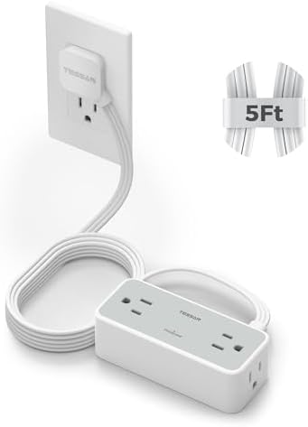 TESSAN 5 FT Flat Plug Extension Cord with 4 AC Outlets, 1 USB-C & 2 USB-A Ports – 900 Joules Surge Protector Power Strip for Home Office & Dorm Room – Maximize Charging Efficiency & Space Savings with Versatile Power Accessory