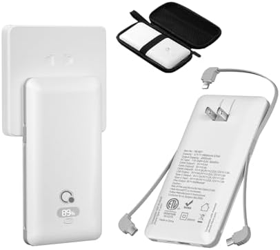 Brand Q 10000 m Ah Portable Power Bank with Integrated Cables & AC Wall Plug – USB-C Fast Charging Solution for i Phone, Tablets, and All Smartphones – Multidevice Charging & Travel-Friendly Design for Ultimate Convenience and Reliability