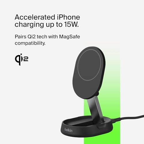Belkin 15 W Fast Convertible Magnetic Charging Stand – Mag Safe & Qi2 Compatible Power Hub for i Phone 16/16 Plus/16 Pro/16 Pro Max, i Phone 15/14, Apple Air Pods Pro – Stylish White Design for Enhanced Efficiency and Device Versatility