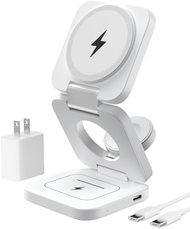 X55 Magnetic Foldable 3-in-1 Charging Station for Apple Devices – 15 W Fast Wireless Charger for i Phone 16, 15, 14, 13, 12 Series, 5 W Apple Watch Power Station, Portable Air Pods Charging Stand – Sleek Black Design for Travel and Home Use