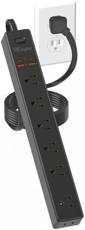 Dual Pack Surge Protector Power Strip with 7 Outlets & 4 USB Ports (2 USB-C) – 6 Ft Flat Plug Extension Cord for Ultimate Device Charging Efficiency – 1875 W/15 A, 1700 Joules Protection, Wall-Mountable for Home, Office, & Dorm Spaces – Sleek Design for Space Optimization and Safety