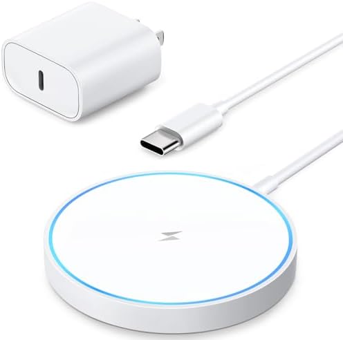 Elevate Your Charging Experience with the Ultimate Magnetic Wireless Charger – Fast Mag Safe 15 W Compatible with i Phone 16/15 Pro Series, Includes 20 W Type-C Adapter for Optimal Performance – Sleek White Design with LED Status Indicator for Effortless Charging on the Go