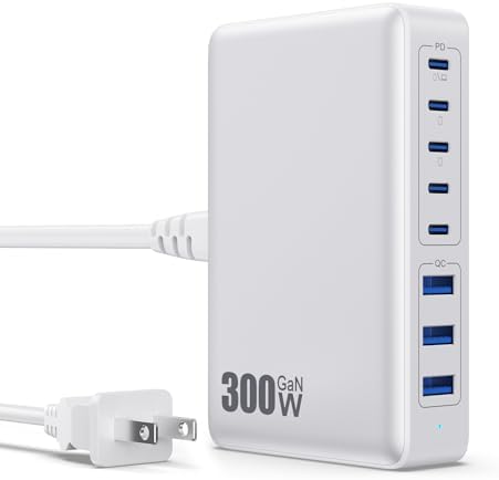 Power Up in Style: 300 W Ga N IV 8-Port USB-C Charging Hub – Fast PD 100 W Charger for Mac Book, i Phone 16/15/14, and Galaxy Devices – Ultimate Compact Charging Solution for Home and Travel Efficiency – Multi-Device Compatibility with Rapid Charging Capability – Engineered for Professionals and Tech Enthusiasts – Stay Powered Anywhere with This Versatile Charging Station