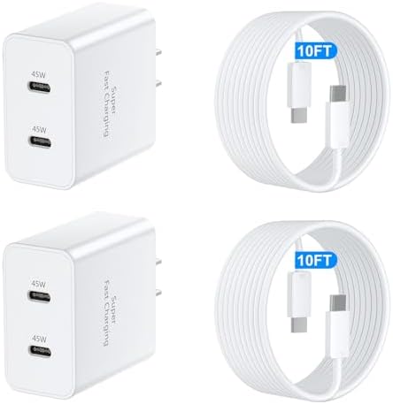 45 W Super Fast USB-C Charger for Samsung Galaxy | Dual Port Fast Charging Block with 10 FT Cable | Ultimate Compatibility for Galaxy S25/S24/S23/S22 Series | Efficient, Reliable, and Travel-Friendly Charging Solution
