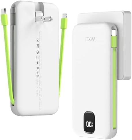 Ultra-Slim 12000 m Ah Portable Charger with Integrated Cables and Wall Plug – High-Speed 3-Device Charging Power Bank for i Phone 16/15/14/13 & Android Devices – Travel-Ready Battery Pack Featuring Intelligent Safety Technology – Universal USB-C Compatibility for On-the-Go Power Solutions