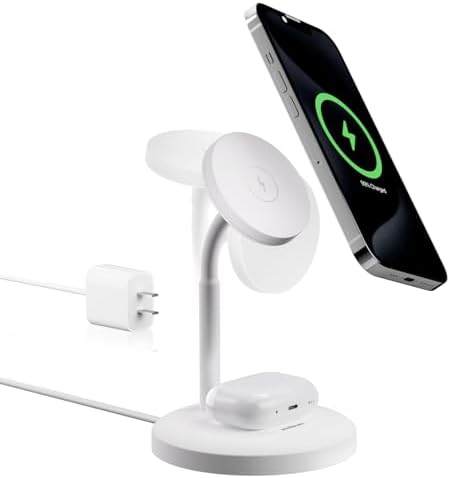 Revolutionize Your Charging Routine with the Qi2 2-in-1 Wireless Charging Station – Dual 15 W Fast Charger for i Phone 16/15/14/13 Pro Max Plus & Air Pods, Mag Safe Compatible, 360° Rotating Design, Includes 30 W Power Adapter for Superior Speed and Safety