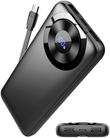 High-Capacity 10000 m Ah USB-C Power Bank with 22.5 W Fast Charging – Travel-Ready Portable Charger Featuring Built-in Cables, Triple Output Ports & HD LED Display for Efficient Device Charging on the Go