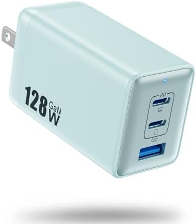 Power Up Your Devices with the Ultimate 128 W USB C Wall Charger – Advanced Ga N III Technology, 3-Port Fast Charging Station for Mac Book Pro, HP, Dell XPS, i Phone 15, Galaxy S23 & More – Compact & Efficient Travel Adapter for Maximum Device Compatibility and Rapid Charging Performance