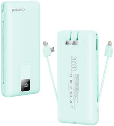 Ultimate Charmast 20,000 m Ah Portable Charger with Integrated Cables & Wall Plug – Fast Charging Power Bank for i Phone 16/15/14/13, Samsung, Google, i Pad – Essential Travel Companion with 20 W Quick Charge Capability – Lightweight & Compact Design for Effortless Portability and Enhanced Device Compatibility