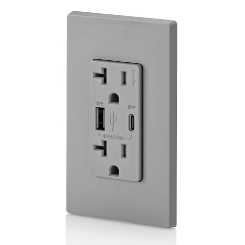 Leviton 60 W In-Wall USB Charger with Dual Type A/Type-C Ports and 20 A Tamper-Resistant Outlet – Fast Charging for Smartphones, Tablets, and Laptops – Modern Light Almond Finish, Ideal for Home and Office Efficiency – Safe, Stylish Power Solution for Tech Enthusiasts