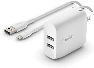 Belkin 24 W Dual Port USB Wall Charger with USB-C Cable – Rapid i Phone 16 and Tablet Charging Solution for Samsung Galaxy S25, Google Pixel, and More – Ultimate Compatibility and Efficiency for Home, Office, and Travel