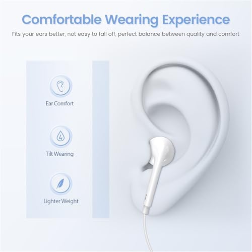 Premium i Phone Compatible Wired Earbuds – Dual Pack Featuring Noise Cancellation, Integrated Microphone, and Easy Volume Control for Superior Sound Experience – Ideal for Music Lovers, Call-Handling, and Podcast Enthusiasts Across All i Phone Models Including 14, 13, 12, 11, X, 8, 7, SE, Pro, Max, Plus – Enhance Your Daily Audio Journey with Comfort and Clarity