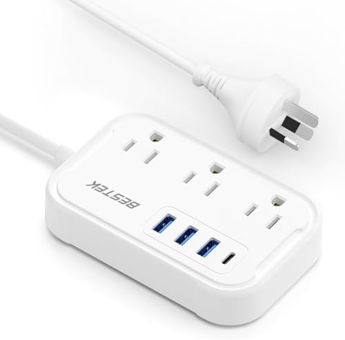Ultimate BESTEK Type G Travel Power Adapter: 3 AC Outlets & 4 High-Speed USB Ports with 20 W PD for Rapid Charging – Ideal for Hassle-Free US to UK Travel, Compatible in Ireland, Scotland, and Hong Kong – 2.6 ft Flexible Cord for Enhanced Convenience and Multi-Device Power Solutions