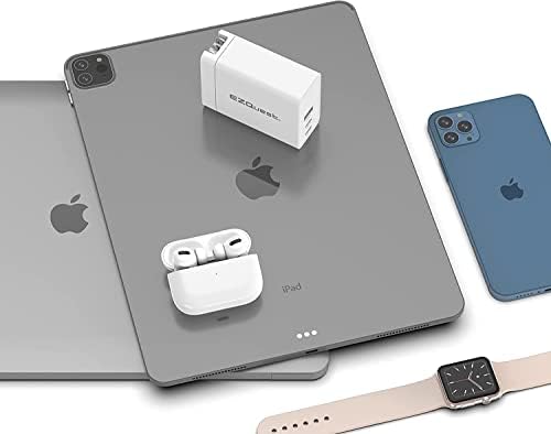EZQuest 120 W Ga N USB-C Charger with 2 USB-C & 1 USB-A Ports – Travel-Ready Fast Charging Block with 2 Meter Cable – Compatible with Mac Book Pro, i Pad Pro & All Type-C Devices for Ultimate Power Efficiency