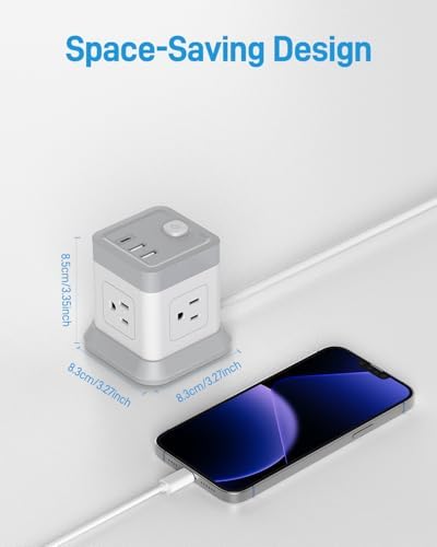 BEVA 10 ft Travel Power Strip with USB – Compact Cube Charging Station Featuring 4 Spacious Outlets and 3 Fast USB Ports for Home, Office, and Dorm Use – Overload Protection for Safe, Efficient Power Management
