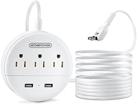 NTONPOWER 2 Prong Power Strip with 9.8 ft Extension Cord – Essential Wall-Mountable Solution for Non-Grounded Outlets with 3 AC Ports & 2 USB Charging Ports – Perfect for Modern Homes and Vintage Spaces