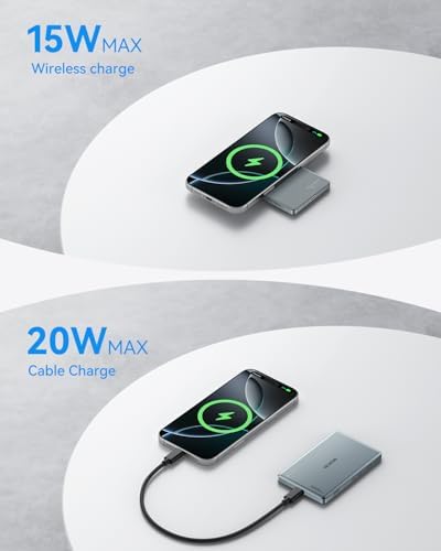 Ultra Slim 5000 m Ah Magnetic Power Bank for i Phone 16, 15, 14, 13, 12 – Qi2 Certified Portable Charger with 20 W PD Fast Charging & 15 W Wireless Capability – Lightweight Design for Effortless On-the-Go Charging – Advanced Safety Features for Device Protection