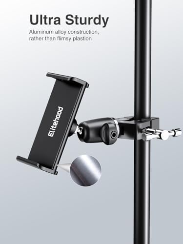 Premium Aluminum Dual Ball Head Tablet Holder for Microphone Stands – Versatile i Pad & Smartphone Mount for Musicians and Presenters – Adjustable Side-Mount Design for 4 to 12.9-Inch Devices – Lightweight, Durable, and Easy to Transport – Enhance Your Performance with Optimal Device Accessibility and Stability