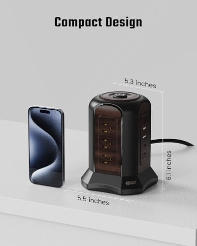 Maximize Your Charging Efficiency with the SUPERDANNY Power Strip Tower Surge Protector – 9 Outlets & 4 USB Ports, 10 Ft Extension Cord, 1080 Joules Surge Protection, Grounded Safety Design for Home and Office Use – Stylish Black Desktop Charging Station for Clutter-Free Solutions