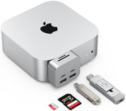 Elevate Your Mac Mini Experience with the GIISSMO 6-in-1 Aluminum Dock – Ultimate High-Speed Connectivity Hub Boasting Dual USB A & C Ports, SD/TF Card Readers for Lightning-Fast Data Transfers, and Effortless Multi-Device Integration – Transform Your Workflow with a Sleek and Portable Design for On-the-Go Professionals