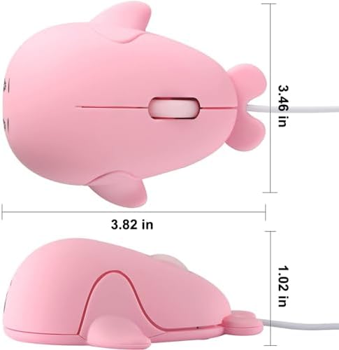Delightful Pink Dolphin USB Wired Mouse – Adorable 1600 DPI Optical Mouse for Kids and Adults | Perfect for Travel, School, Office & PC Use | Fun Cartoon Design for Enhanced Productivity and Smiles