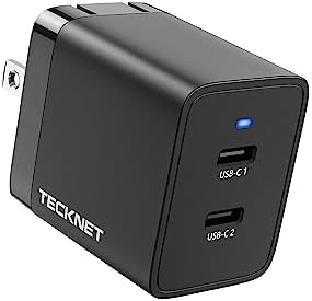 TECKNET USB C Foldable Dual Ga N PD3.0 Fast Charger – Ultimate Travel Companion for i Phone 15 Series, Samsung S23, i Pad Pro, Pixel, and Switch – Compact Design with High-Speed Power Delivery and Enhanced Compatibility for On-the-Go Charging