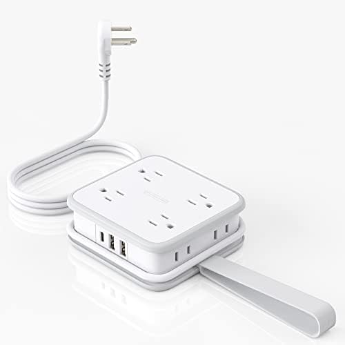 NTONPOWER 8-Outlet Flat Plug Power Strip with 45 W USB-C Fast Charging Port – Compact Multi-Device Extender with 5 ft Cord, Ideal for Home and Travel, Compatible with i Phone, Mac Book Pro, Tablets, and Samsung – Smart Design for Organized Charging Solutions