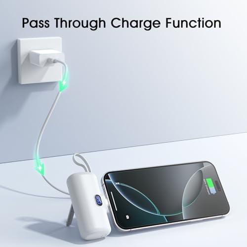 Ultra-Compact 5000 m Ah Mini Power Bank for i Phone and Android – Dual Charging with USB-C Cable, LED Battery Indicator, Reliable Travel Essential for i Phone 14/13/12/11 Series – Stay Powered Anywhere, Anytime