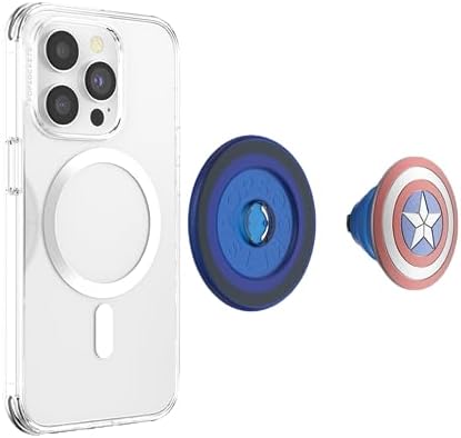 Marvel Captain America Mag Safe Pop Socket Grip – Secure Enamel Phone Holder with Kickstand, Wireless Charging Ready, Lightweight Design for Ultimate Usability and Marvel Fandom Style
