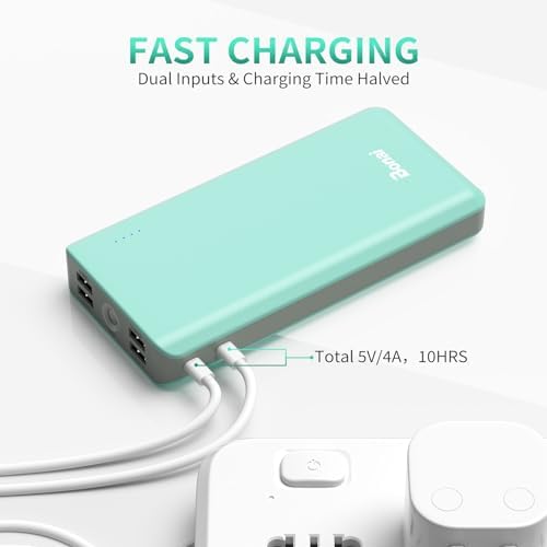 BONAI 30000 m Ah Portable Power Bank – High-Capacity External Charger with Dual USB Outputs, Built-in Flashlight & 8-Pin Cables for Fast Charging on the Go – Ideal for i Phone, Android, and i Pad Users – Reliable Power Solution for Travel and Daily Use in Green