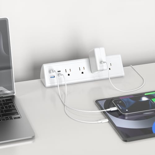 Ultimate Desk Clamp Power Strip with USB C – 4 AC Outlets & 4 Fast Charging USB Ports – 14 AWG Cord for Optimal Power – Secure Edge Mount Design Fits 1.96″ Tablets – Sleek Black Finish – Ideal Office & Nightstand Solution for Enhanced Productivity