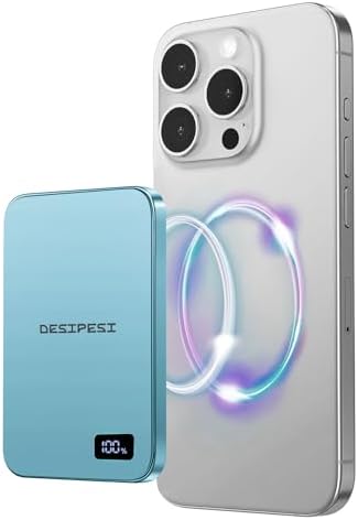 Ultra-Slim Magnetic 5000 m Ah Portable Charger – 15 W Fast Wireless Charging Power Bank for i Phone 15/14/13/12 Pro/Pro Max/Plus & USB-C Compatibility – LED Battery Monitor for Effortless On-the-Go Power