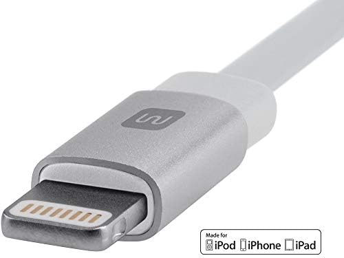 Monoprice 112958 Certified Flat Lightning to USB Cable – 4 ft Gray | Enhanced Durability and High-Speed Sync for i Phone & i Pad | Tangle-Free Design for Home, Office, and Travel | Compatible with i Phone Models X, 8, 7, 6, 5 S & i Pad Pro | Reliable Charging Accessory for Everyday Use