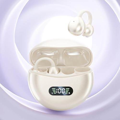 Innovative Open Ear Clip Bluetooth 5.4 Sports Earbuds – Waterproof Wireless Headphones with LED Battery Indicator & Portable Charging Case for Active Lifestyles – Perfect for Running, Cycling, and Fitness in Eye-Catching Purple