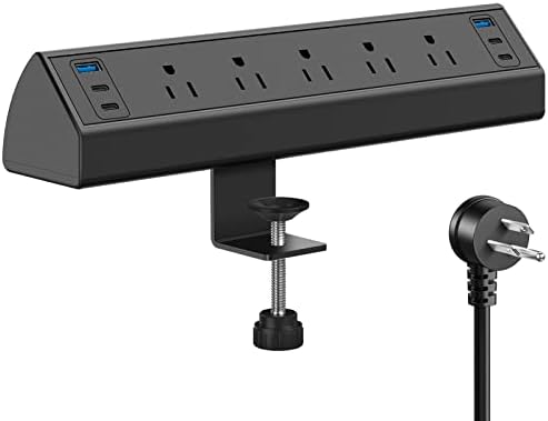 Ultimate Desk Clamp Power Strip with USB C Fast Charging, 40 W Surge Protector for Home and Office, 2 PD 20 W USB C Ports & 3 AC Outlets – Streamline Your Workspace with Enhanced Safety (ETL Listed)