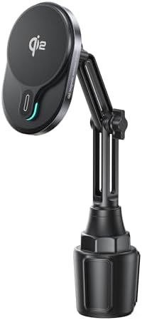 Revolutionary Qi2 15 W Wireless Mag Safe Car Mount Charger – Ultra-Fast Charging for i Phone 16/15/14/13/12 & Galaxy S25 – Adjustable Cup Holder Design with 360° Viewing Angle – Enhanced Safety & Compatibility for Seamless Use – Ideal for On-the-Go Charging Solutions