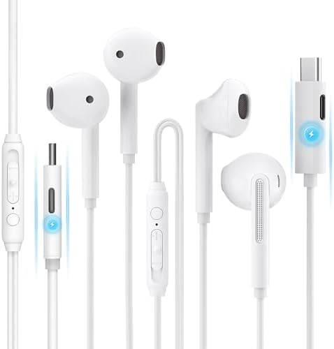 High-Fidelity USB C Wired Headphones with Integrated Charging Port for i Phone 15 Pro Max, i Pad Air, Mac Book & USB-C Devices – Premium Audio Earbuds for Uninterrupted Listening Experience with Lenovo, Dell, Samsung, and Google Pixel Compatibility
