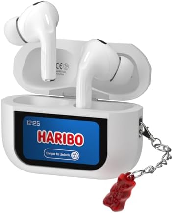 Haribo Gummy Bear Bluetooth 5.4 Earbuds: Stylish Wireless Headphones with Immersive 13 mm Bass, IPX4 Water Resistance, and Touchscreen Charging Case for Ultimate Audio Enjoyment and Fashionable Wearability