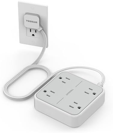 TESSAN 5 FT Flat Extension Cord Surge Protector – 4 Outlet Power Strip with 3 USB C Ports (1 USB C) for Fast Charging, 900 Joules Electronics Protection, Space-Saving Design for Home, Office, and Dorm Use, Enhanced Compatibility and Efficiency