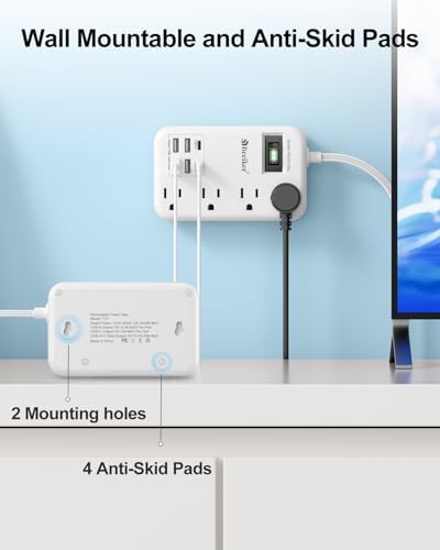 International Travel Power Adapter with 6 USB Ports and 4 AC Outlets – Versatile Plug Converter for European Destinations Including UK, France, Italy, and Germany – Compact 3 ft Extension Cord with Surge Protection for Enhanced Device Safety and Charging Efficiency