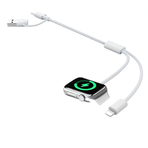 Ultimate 3-in-1 Portable Charger for Apple Watch & i Phone | Fast-Charging Cable Compatible with All Apple Devices Including i Pad, Air Pods, and Mac Book | Compact 1.3 ft Design for Maximum Portability and Enhanced Charging Speed | Reliable Accessory for On-the-Go Power Needs