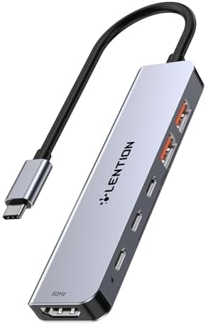 Unleash Seamless Connectivity with the LENTION USB C Hub – 4 K@60 Hz HDMI, Dual USB C & Super-Fast USB 3.2 Gen2 Ports for 10 Gbps Transfers, 100 W Power Delivery – Perfect for Mac Book Pro, Mac Book Air, i Phone 15 & Windows Laptops – Sleek Gray Design for Ultimate Versatility and Efficiency